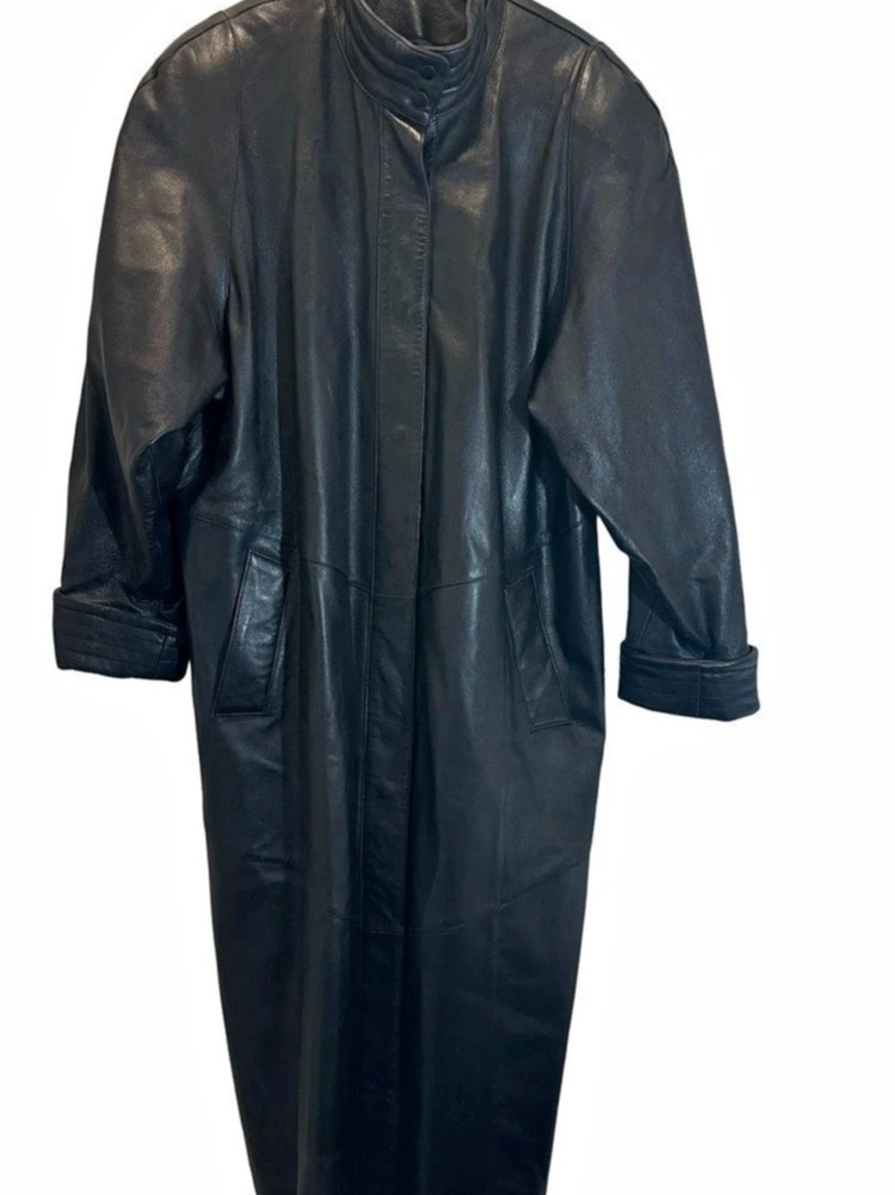 Charles Klein Women's Long Black Leather Coat Sz 1X Soft Goth